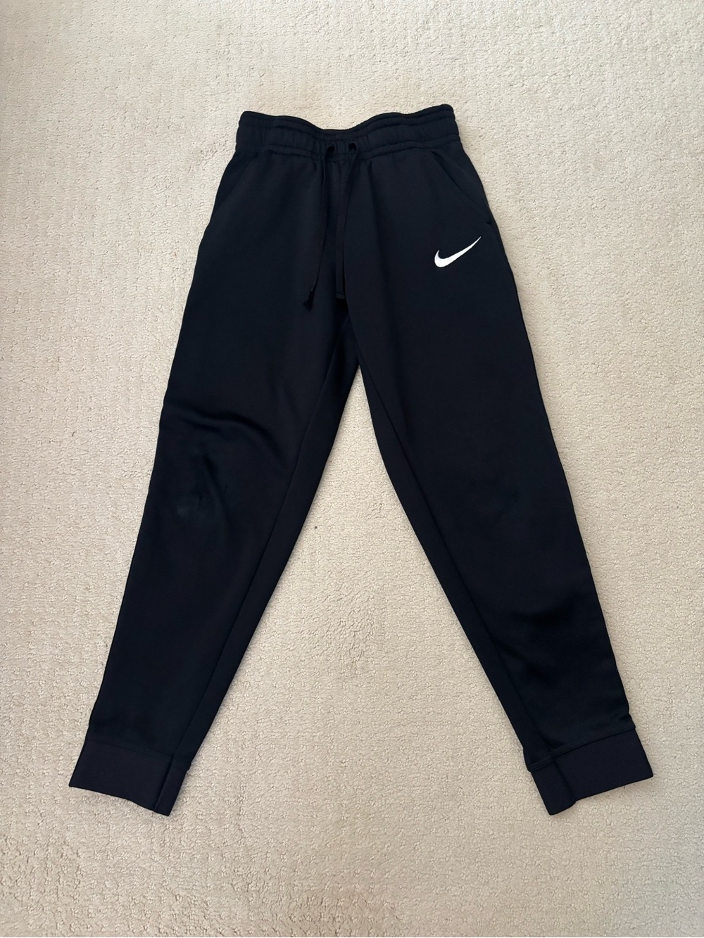 Nike Kids Black Dri-Fit Jogger Pants with Pockets Drawstring White Swoosh Size S